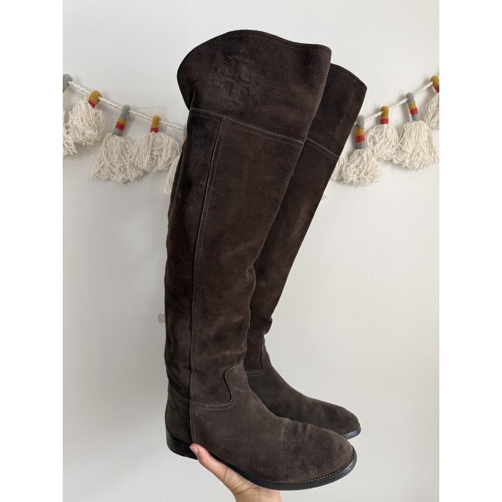 Tory Burch Simone Brown Suede Leather Over The Knee Riding Boot Festival 10.5M